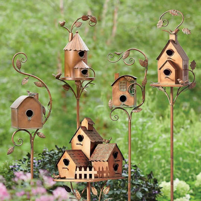 Metal Garden Birdhouse Stake Decorative Outdoor