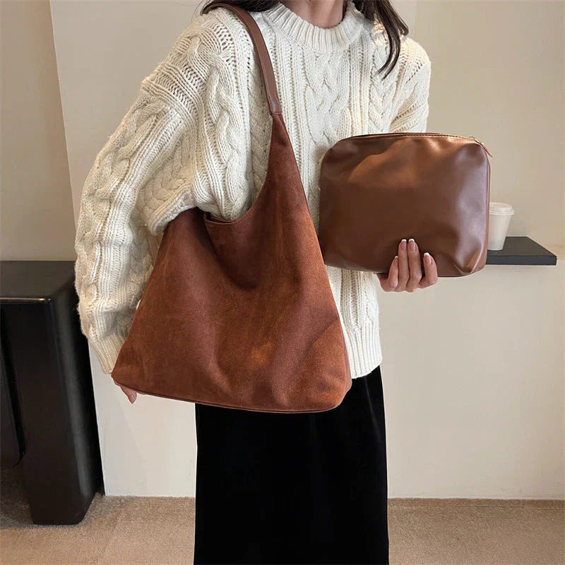Women’s Suede Shoulder Bag with Adjustable Strap
