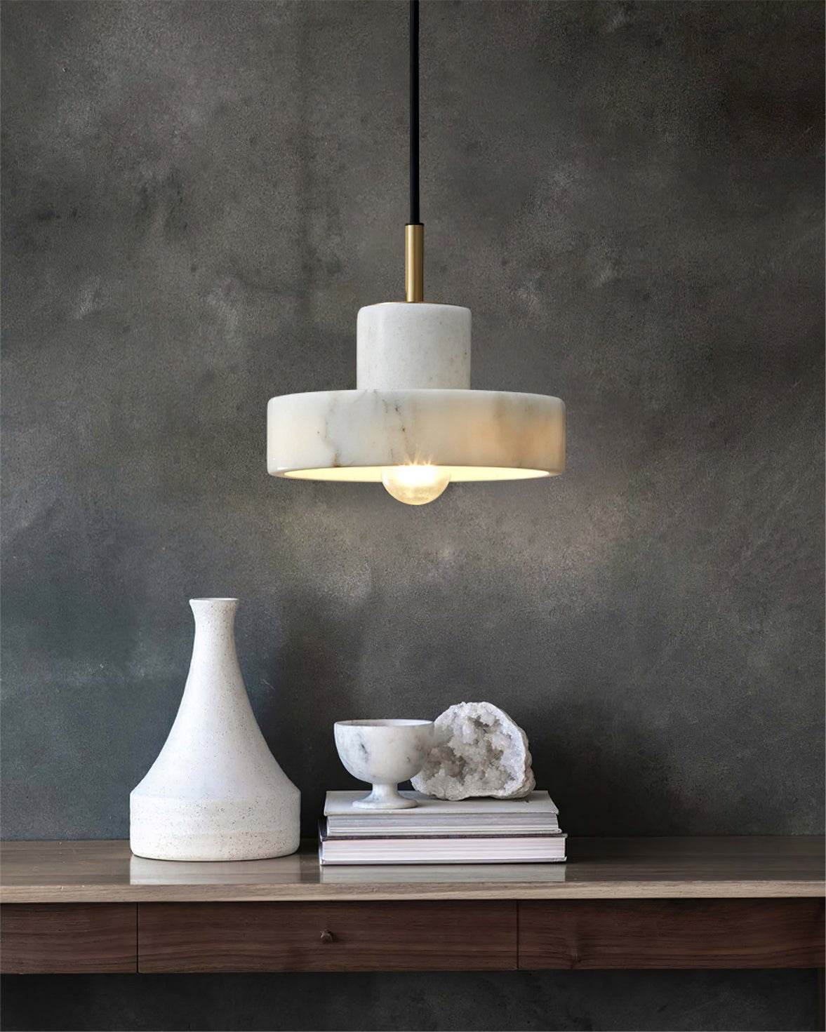 Marble Pendant Light with Brass Finish