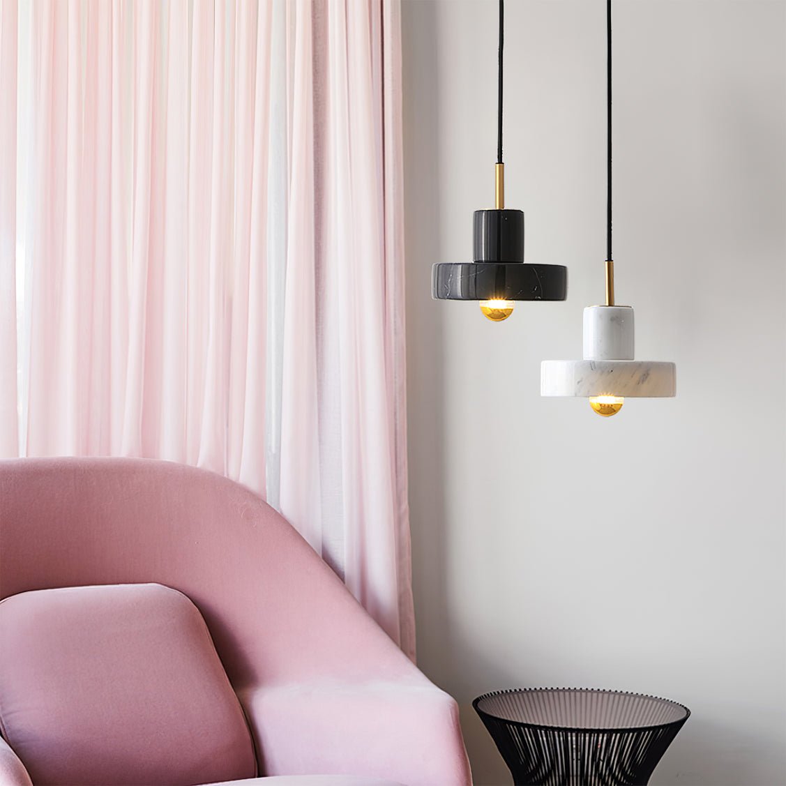 Marble Pendant Light with Brass Finish