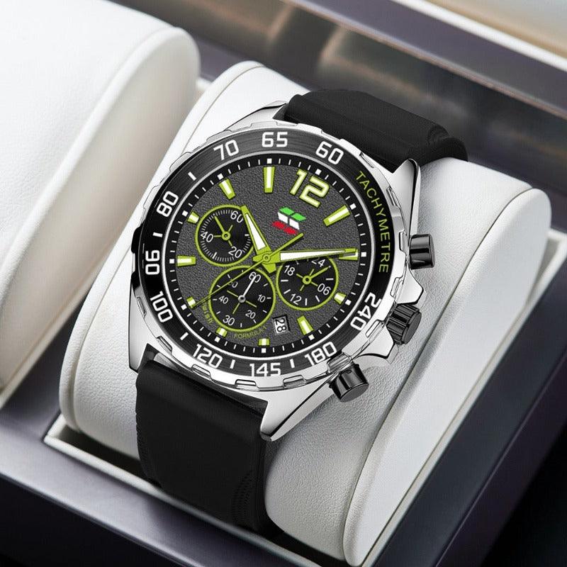 Men’s Water-Resistant Quartz Watch with Leather Strap
