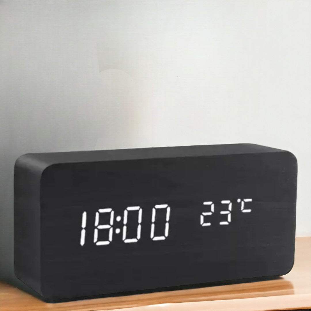Wood LED Alarm Clock – Voice & Temp Display