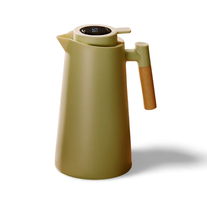 Insulated Glass Thermo Jug – Temperature Display & Wood Handle