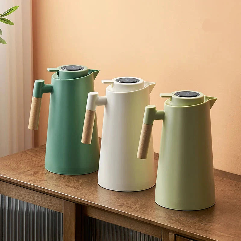 Insulated Glass Thermo Jug – Temperature Display & Wood Handle