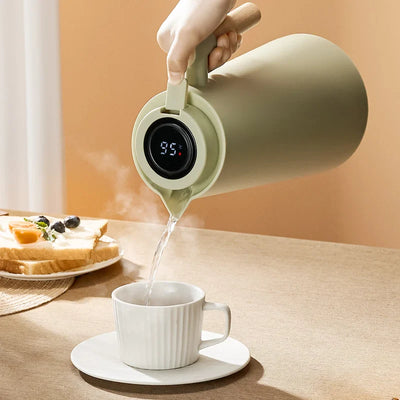 Insulated Glass Thermo Jug – Temperature Display & Wood Handle