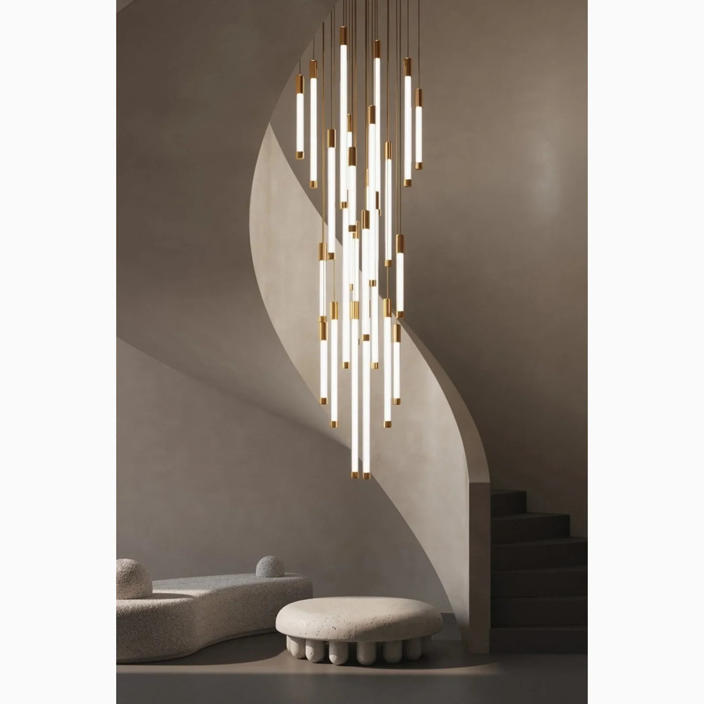 Gold LED Staircase Chandelier – Modern Pendant Light