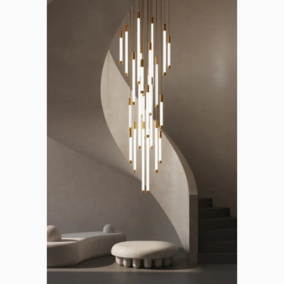 Gold LED Staircase Chandelier – Modern Pendant Light