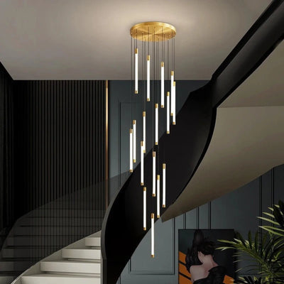 Gold LED Staircase Chandelier – Modern Pendant Light
