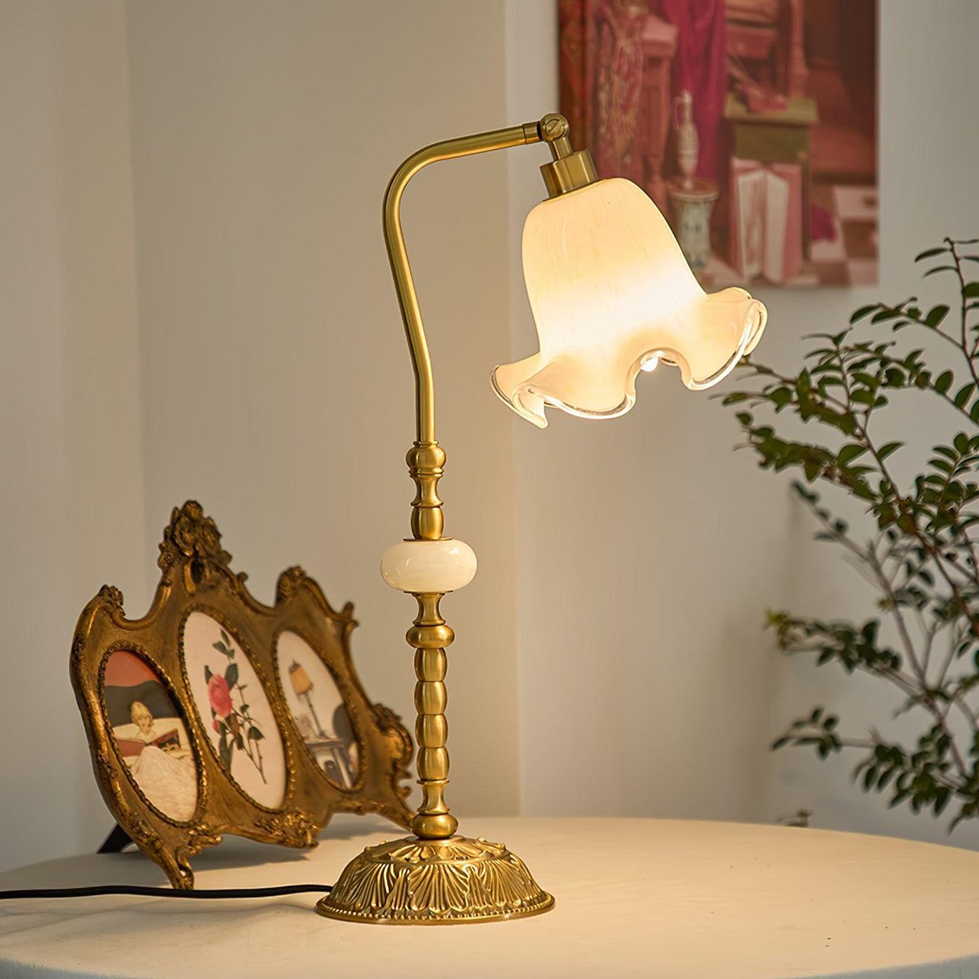 Brass Table Lamp with Glass Shade