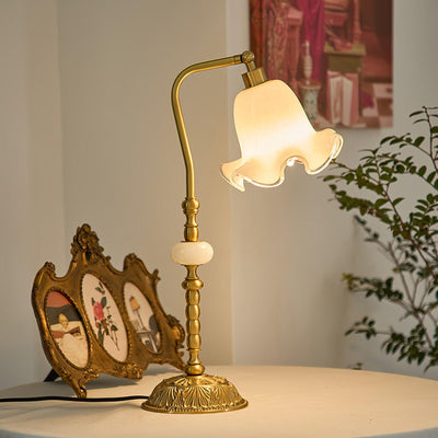 Brass Table Lamp with Glass Shade