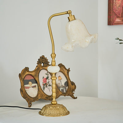 Brass Table Lamp with Glass Shade