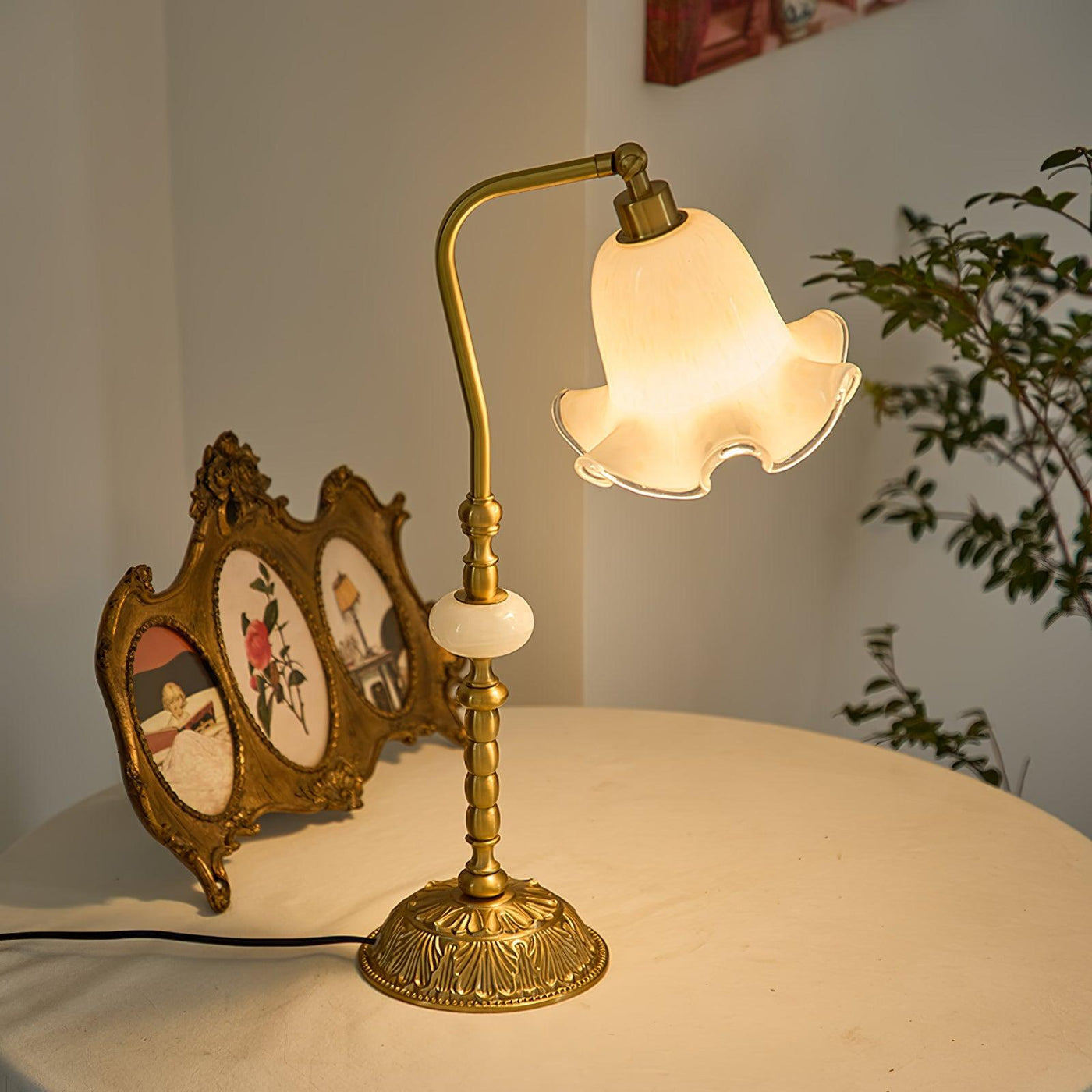 Brass Table Lamp with Glass Shade
