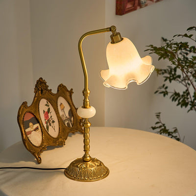 Brass Table Lamp with Glass Shade