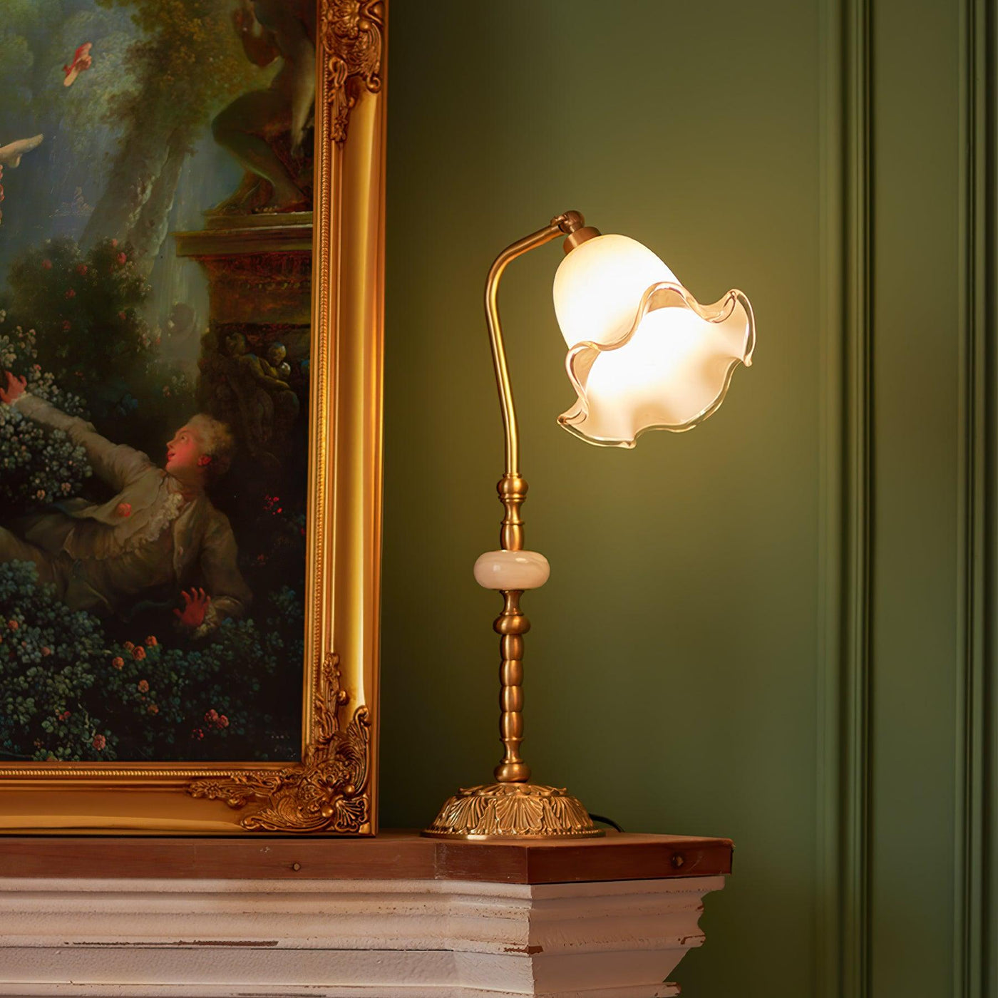 Brass Table Lamp with Glass Shade