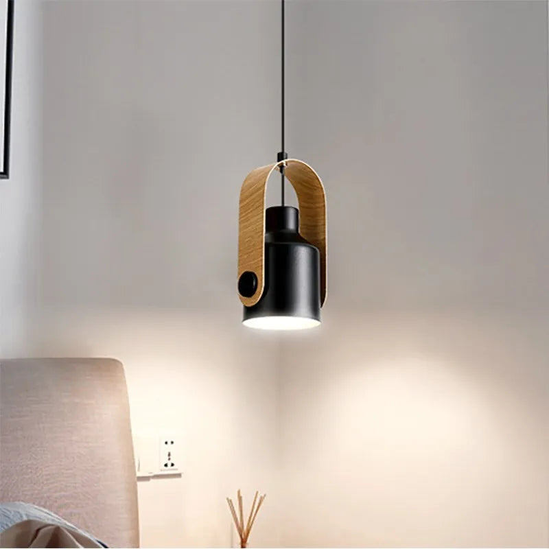 Nordic Wood & Metal Pendant Spotlight – Minimalist Hanging Light