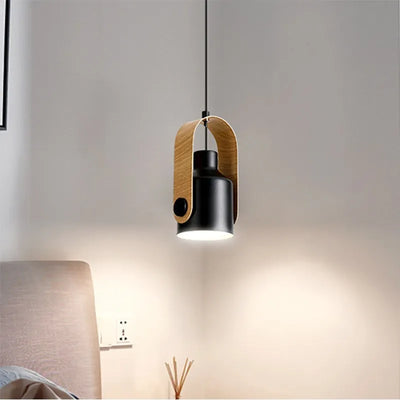 Nordic Wood & Metal Pendant Spotlight – Minimalist Hanging Light