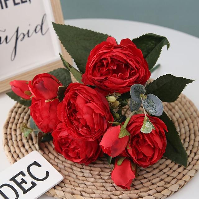 Artificial Peony Bouquet with Blossoms and Buds