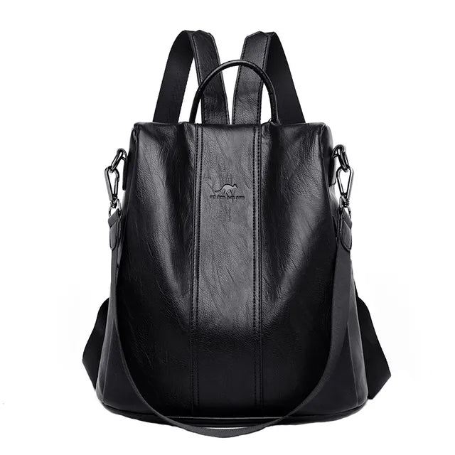 Women's PU Leather Laptop Backpack with Zippers