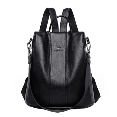 Women's PU Leather Laptop Backpack with Zippers
