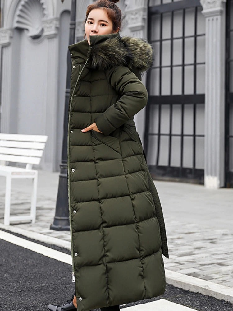 Modern Women’s Long Quilted Puffer Coat with Hood