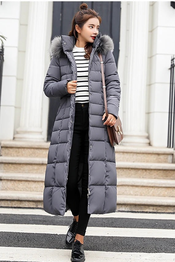 Modern Women’s Long Quilted Puffer Coat with Hood