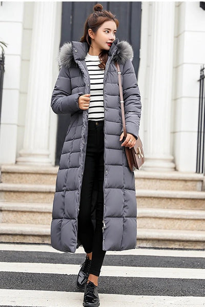 Modern Women’s Long Quilted Puffer Coat with Hood