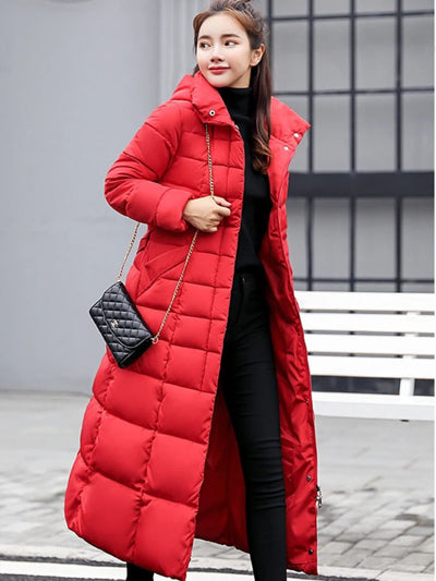 Modern Women’s Long Quilted Puffer Coat with Hood
