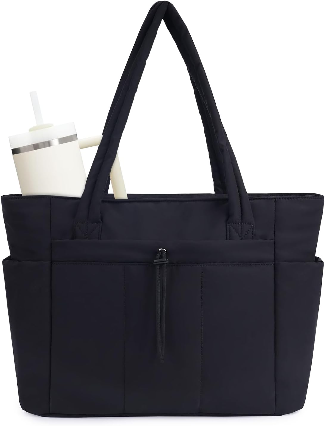 Quilted Puffer Tote Bag with Laptop Sleeve and Cup Holder