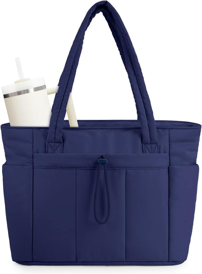 Quilted Puffer Tote Bag with Laptop Sleeve and Cup Holder