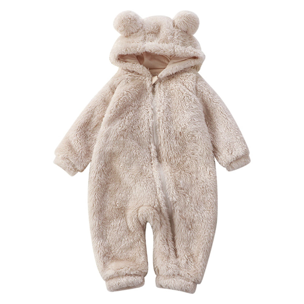 Warm Flannel Baby Bear Onesie with Hood and Zipper