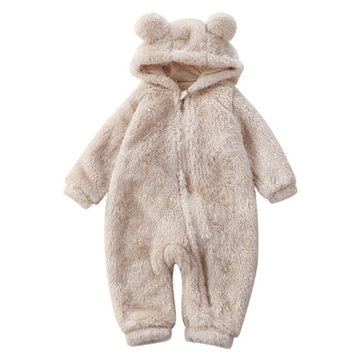 Warm Flannel Baby Bear Onesie with Hood and Zipper