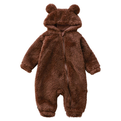 Warm Flannel Baby Bear Onesie with Hood and Zipper