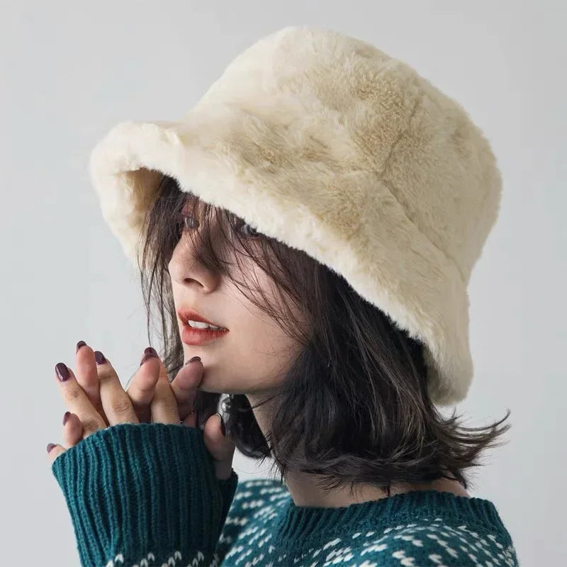 Women’s Faux Rabbit Fur Autumn Bucket Hat – Lorna