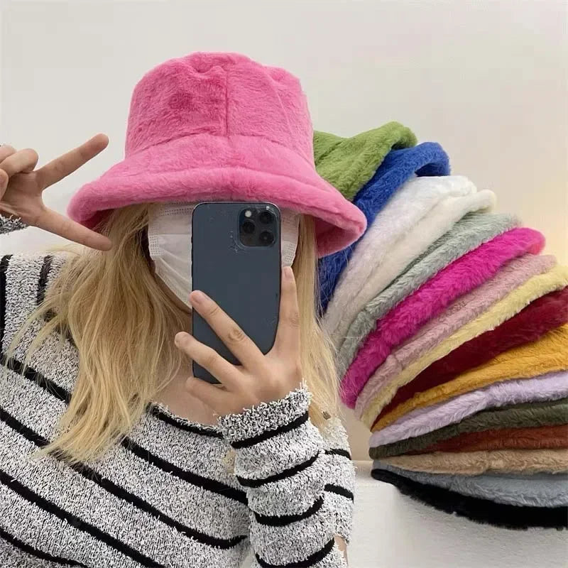 Women’s Faux Rabbit Fur Autumn Bucket Hat – Lorna