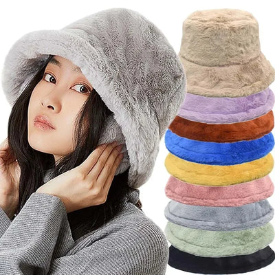 Women’s Faux Rabbit Fur Autumn Bucket Hat – Lorna