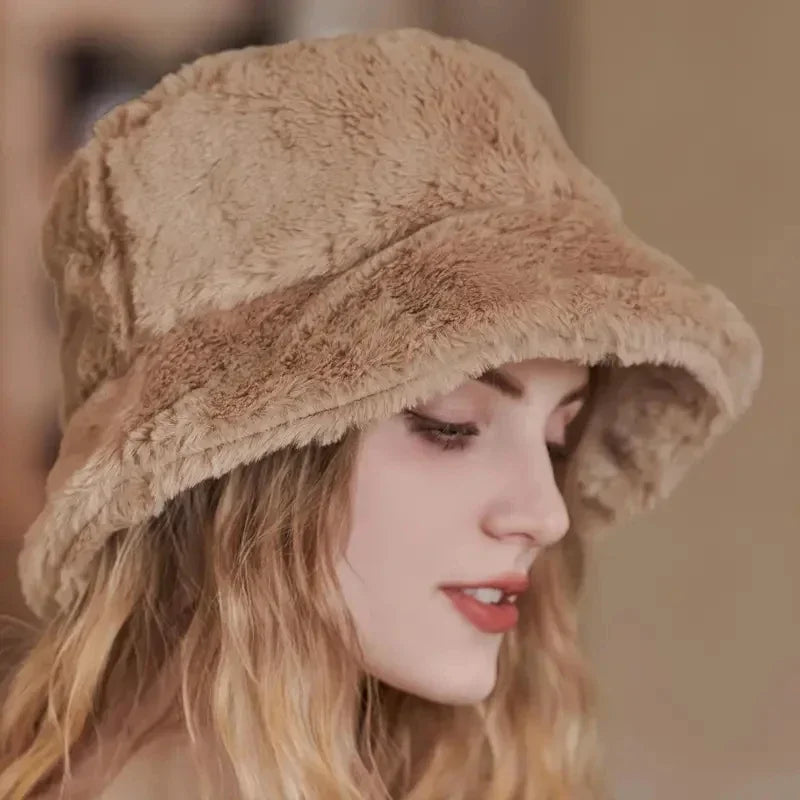 Women’s Faux Rabbit Fur Autumn Bucket Hat – Lorna