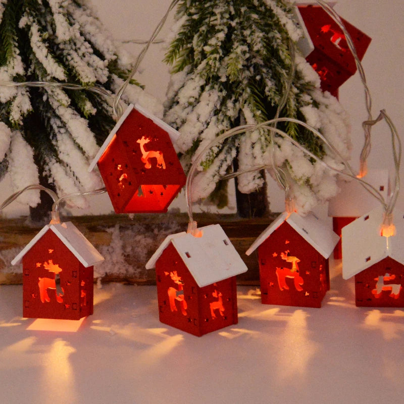 Wooden LED Christmas House Garland Decoration