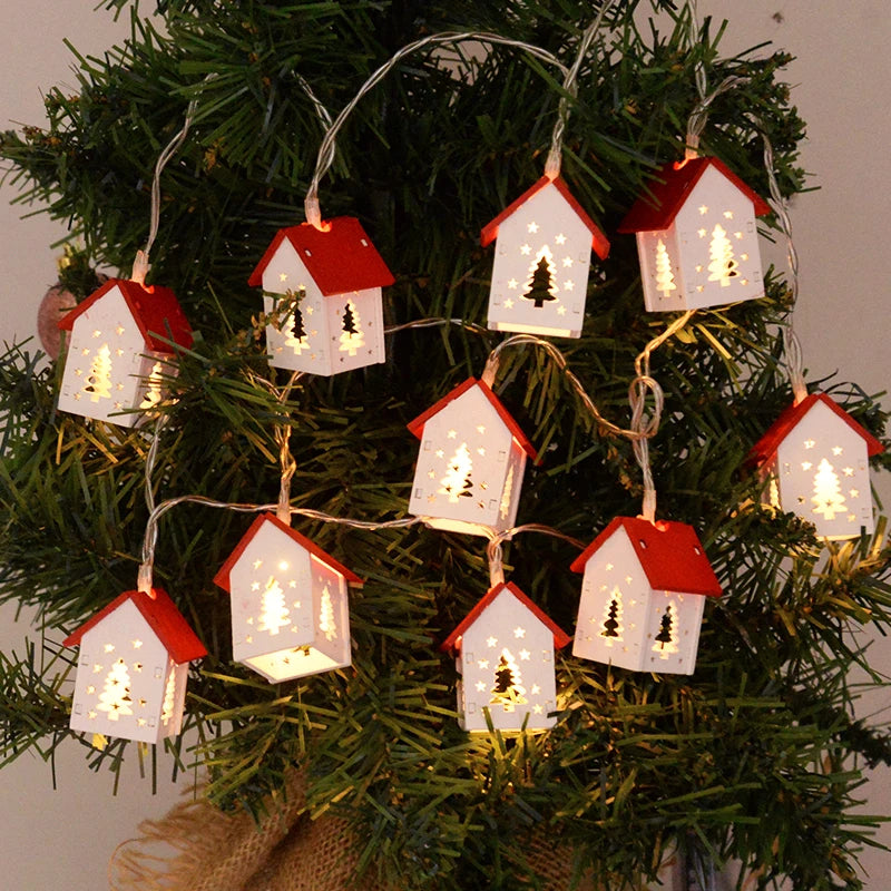 Wooden LED Christmas House Garland Decoration