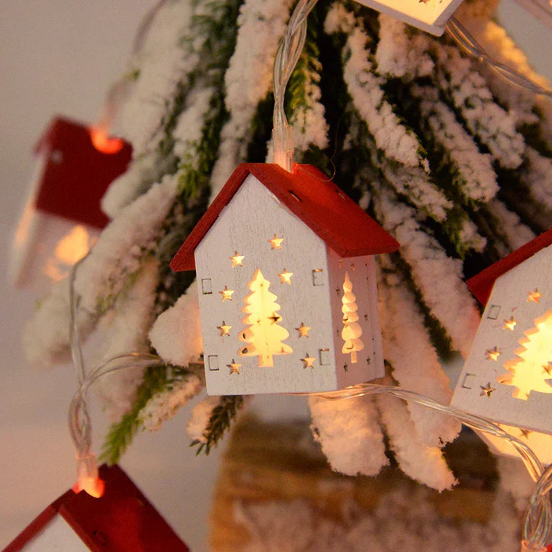 Wooden LED Christmas House Garland Decoration