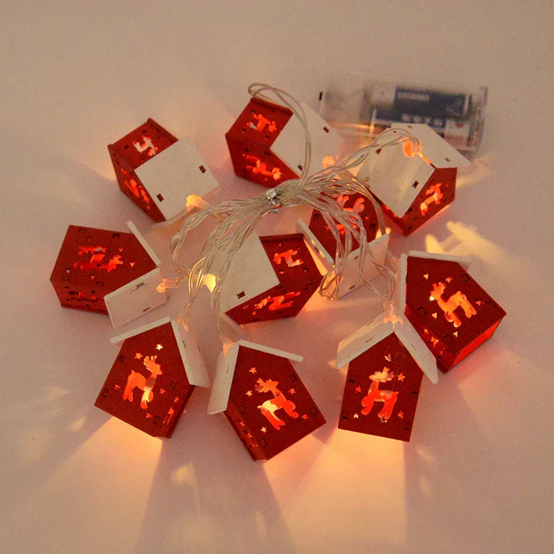 Wooden LED Christmas House Garland Decoration