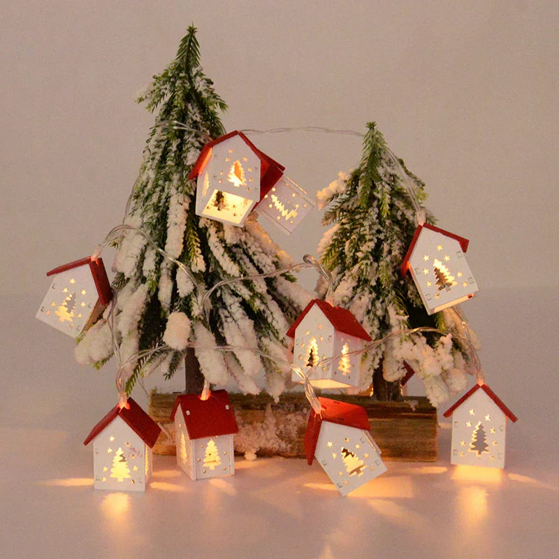 Wooden LED Christmas House Garland Decoration