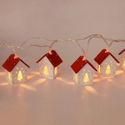 Wooden Christmas Houses LED Garland Decor