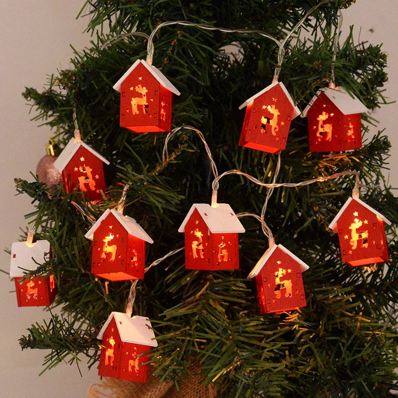 Wooden Christmas Houses LED Garland Decor