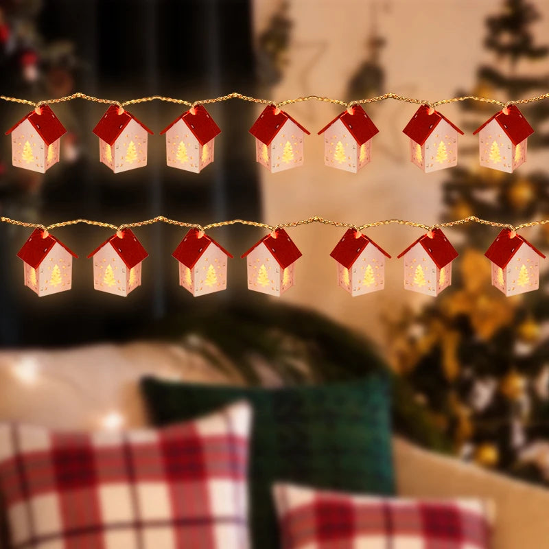 Wooden Christmas Houses LED Garland Decor