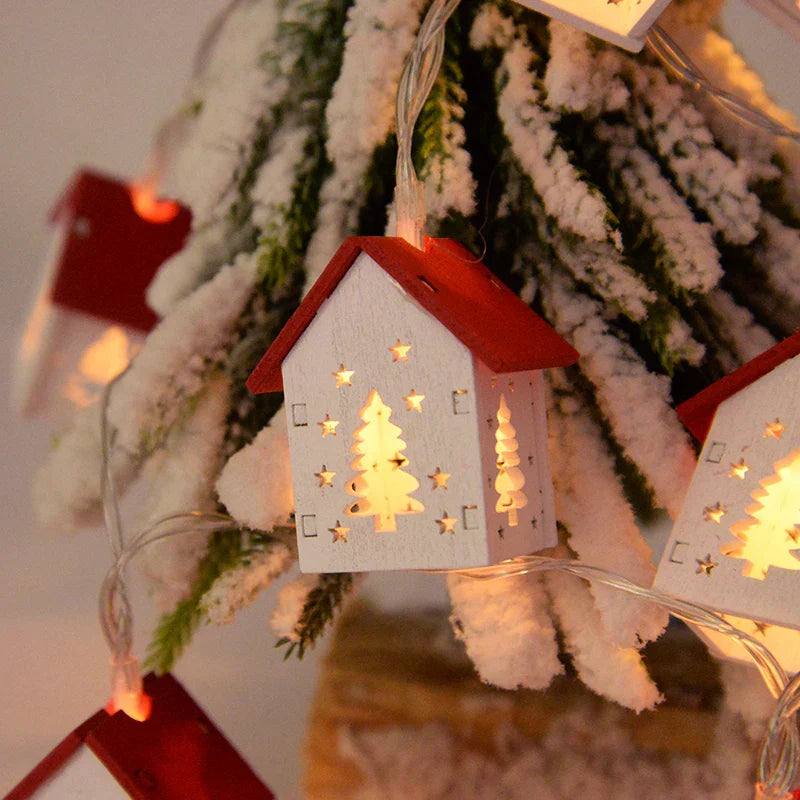 Wooden Christmas Houses LED Garland Decor
