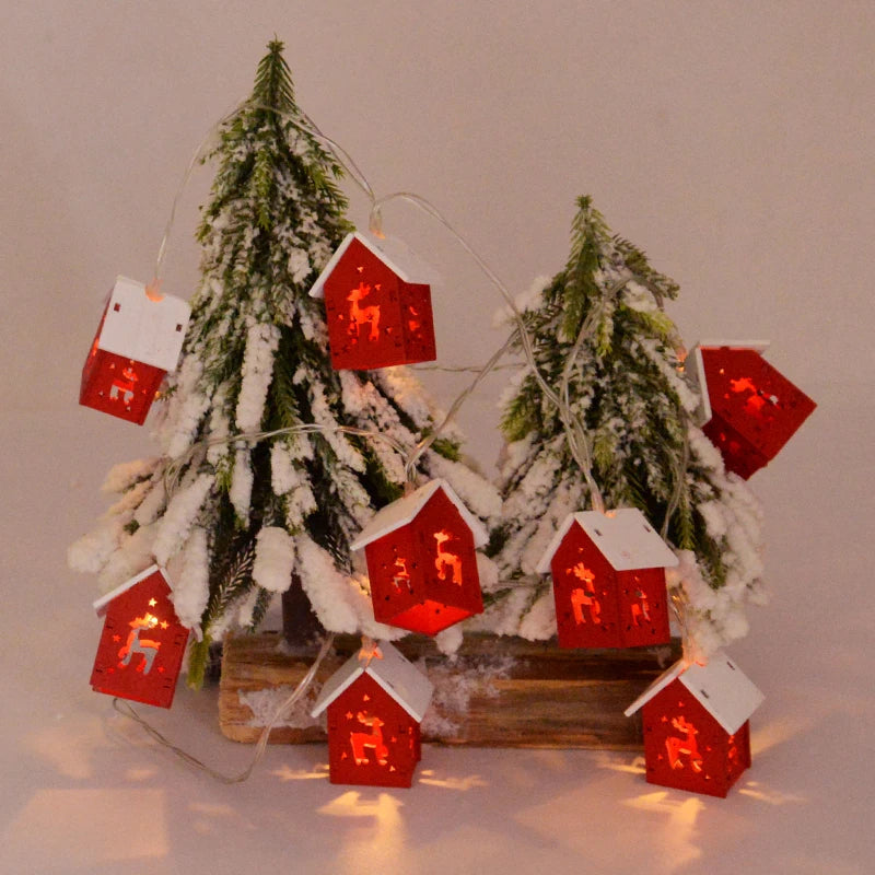 Wooden Christmas Houses LED Garland Decor