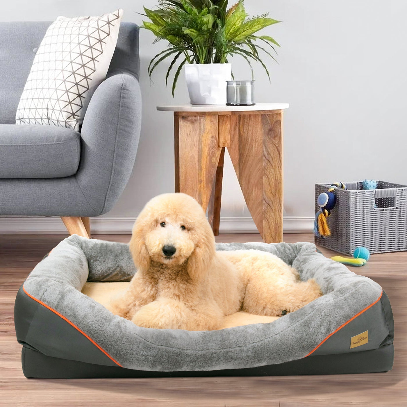 Large Orthopedic Dog Bed with Washable Cover – Gray