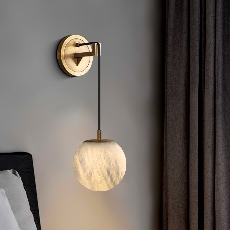 Marbell Brass & Marble Wall Light – Minimalist Globe Sconce